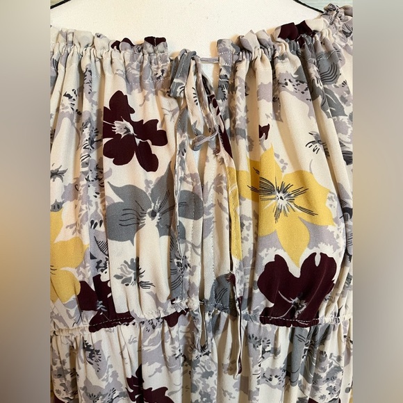 Joie Nour Dress Women's Med Ivory Burgundy Floral Silk Long Sleeve Babydoll - Picture 4 of 10